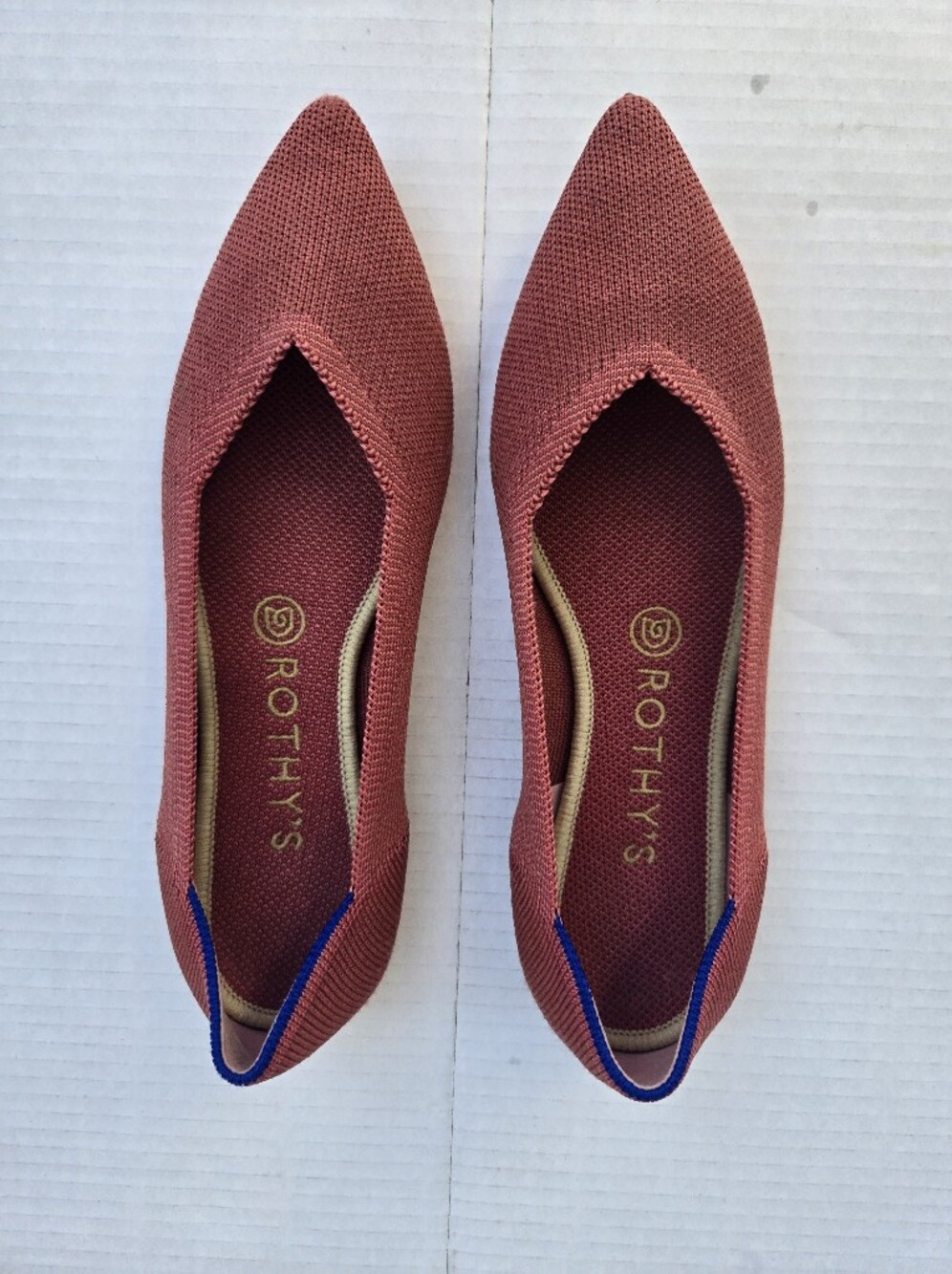 Rothy's Women's Coral Knit Pointed Toe Flats with Blue Trim